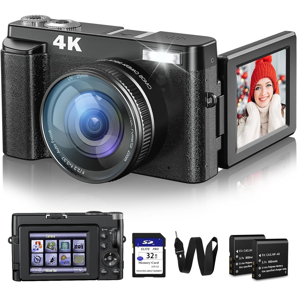 4K 48MP Autofocus Digital Camera 16X Zoom Vlogging Webcam‎ Black
